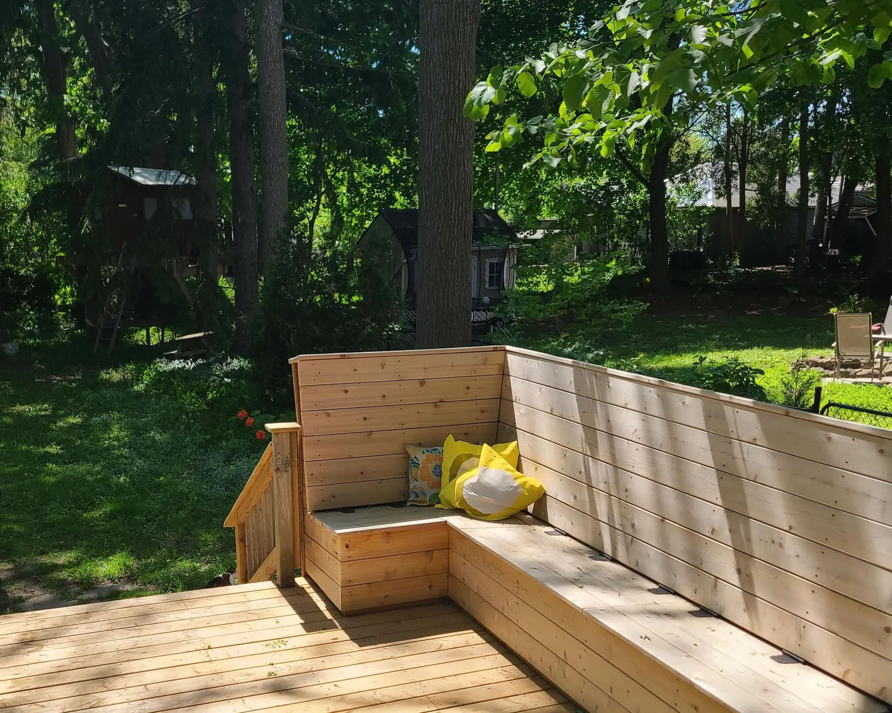 Cedar deck with a custom built-in storage bench